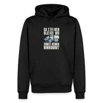 Da stecken bleiben wo sonst keiner hinkommt URAL - Männer Premium Bio Hoodie - Schwarz - Vorne - Nico (187cm)