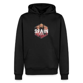 Souvenir de vacances à la plage de Barcelone - Sweat à capuche Premium bio Homme - noir - Devant - Nico (187cm)