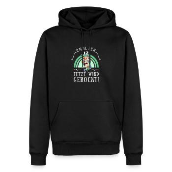 Rock Musik Regenbogen Einhorn Rock Metall - Männer Premium Bio Hoodie - Schwarz - Vorne - Nico (187cm)