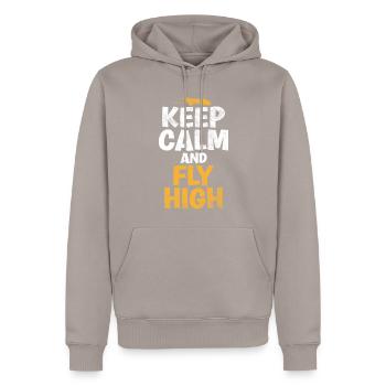 Keep Calm & Fly High Proverbe amusant du - Sweat à capuche Premium bio Homme - taupe - Devant - Nico (187cm)