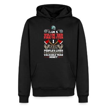 Pompiers volontaires - Sweat à capuche Premium bio Homme - noir - Devant - Nico (187cm)