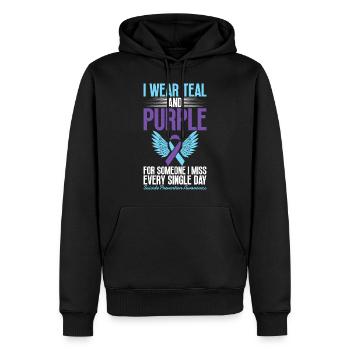 Je porte du sarcelle et du violet pour la conscience - Sweat à capuche Premium bio Homme - noir - Devant - Nico (187cm)