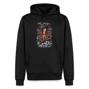 Ukiyo-E Kunst Stil Kraken Tiefsee Magie und Meer - Männer Premium Bio Hoodie - Schwarz - Vorne - Nico (187cm)