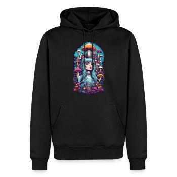 Psychedelic Pastel Dream Mushrooms Festival Design - Men’s Premium Organic Hoodie - black - Front - Nico (187cm)