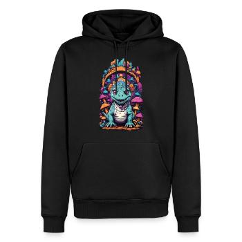 Psychedelic Pilze mit Dinosaurier Fantasiewelt - Männer Premium Bio Hoodie - Schwarz - Vorne - Nico (187cm)