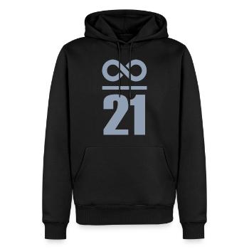 Unendlich durch 21 Millionen Bitcoin - Männer Premium Bio Hoodie - Schwarz - Vorne - Nico (187cm)
