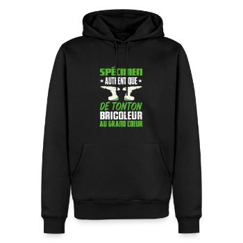 Maillot tonton bricoleur idée cadeau humour homme - Sweat à capuche Premium bio Homme - noir - Devant - Nico (187cm)