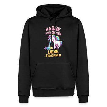 Ich Hasse Menschen Einhorn Kotzt Regenbogen Lustig - Männer Premium Bio Hoodie - Schwarz - Vorne - Nico (187cm)