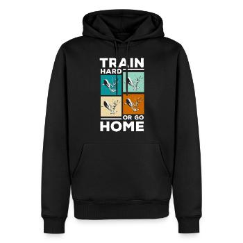 Crosstrainer Fitnessstudio - Männer Premium Bio Hoodie - Schwarz - Vorne - Nico (187cm)