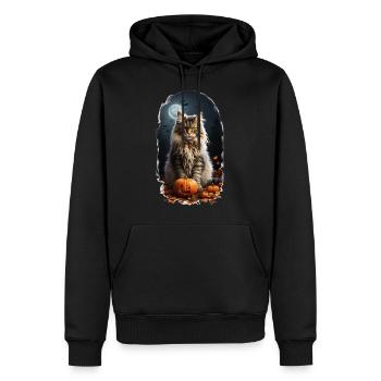 Chat des forêts norvégiennes Halloween - Sweat à capuche Premium bio Homme - noir - Devant - Nico (187cm)
