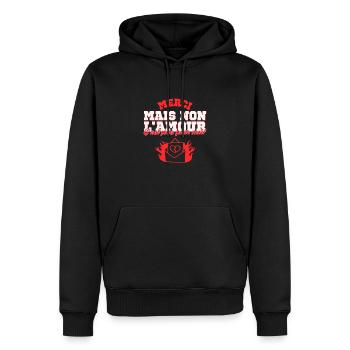 Merci mais non l'amour c'est pas pour moi. Célib - Sweat à capuche Premium bio Homme - noir - Devant - Nico (187cm)
