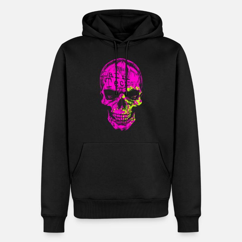 Dark Techno Neon Skull - Männer Premium Bio Hoodie - Schwarz