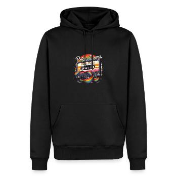 Pride Tunes Retro Rainbow Cassette Design - Men’s Premium Organic Hoodie - black - Front - Nico (187cm)