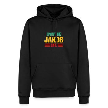 Jakob - Männer Premium Bio Hoodie - Schwarz - Vorne - Nico (187cm)
