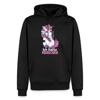 Ich hasse Menschen niedliches Einhorn mit Axt - Männer Premium Bio Hoodie - Schwarz - Vorne - Nico (187cm)
