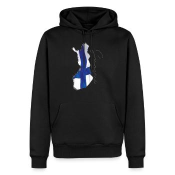 Drapeau de la Finlande sur la carte de la Finlande FI - Sweat à capuche Premium bio Homme - noir - Devant - Nico (187cm)
