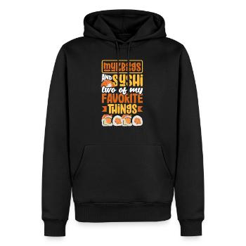 Mukbang et Sushi - Sweat à capuche Premium bio Homme - noir - Devant - Nico (187cm)