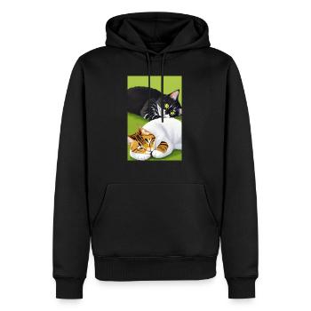 Des chats qui se détendent. Comme idée cadeau - Sweat à capuche Premium bio Homme - noir - Devant - Nico (187cm)