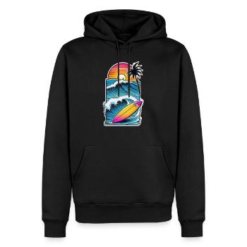 surf plage palmier soleil vacances - Sweat à capuche Premium bio Homme - noir - Devant - Nico (187cm)