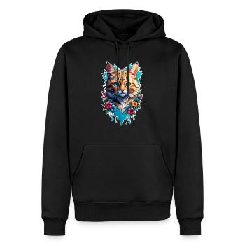 Katze und Blume Aquarell - Männer Premium Bio Hoodie - Schwarz - Vorne - Nico (187cm)