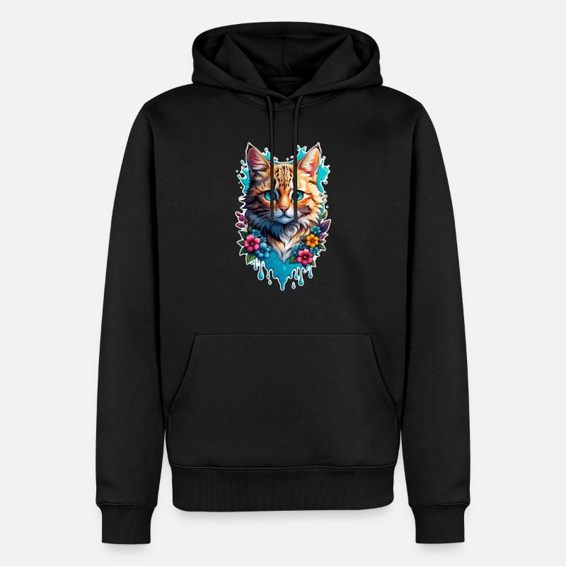 chat et fleur aquarelle - Sweat à capuche Premium bio Homme - noir