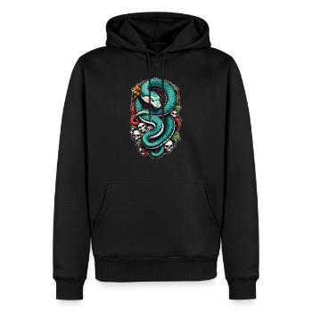 serpent squelette et tatouage - Sweat à capuche Premium bio Homme - noir - Devant - Nico (187cm)