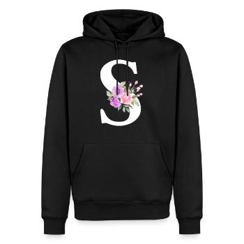 Lila Blumenbuchstabe S - Männer Premium Bio Hoodie - Schwarz - Vorne - Nico (187cm)