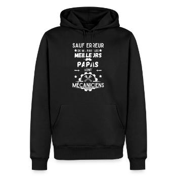 LES MEILLEURS PAPAS SONT MÉCANICIENS - Sweat à capuche Premium bio Homme - noir - Devant - Nico (187cm)
