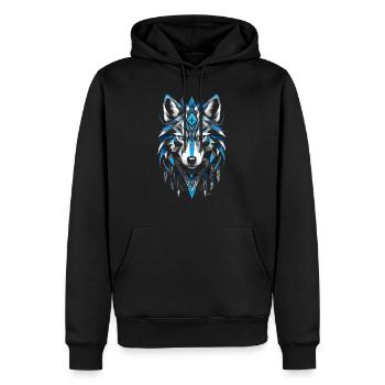 Blauer geometrischer Wolf - Männer Premium Bio Hoodie - Schwarz - Vorne - Nico (187cm)