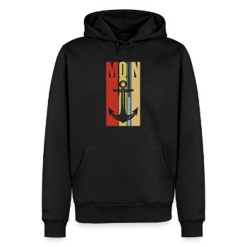 Moin - Guten Morgen - Nordsee - Ostsee - Anker - Männer Premium Bio Hoodie - Schwarz - Vorne - Nico (187cm)