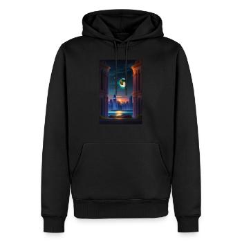 Paysage de New York avec plein lune - Sweat à capuche Premium bio Homme - noir - Devant - Nico (187cm)