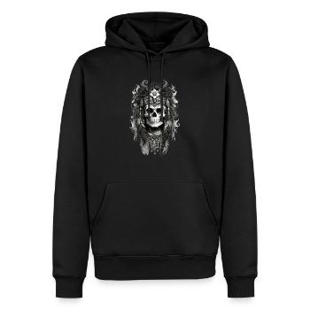 Floral Skull full - Männer Premium Bio Hoodie - Schwarz - Vorne - Nico (187cm)