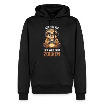 Gamer Faultier Der tut nix der will nur zocken - Männer Premium Bio Hoodie - Schwarz - Vorne - Nico (187cm)