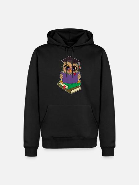 Lese Eule mit Büchern - Männer Premium Bio Hoodie - Schwarz