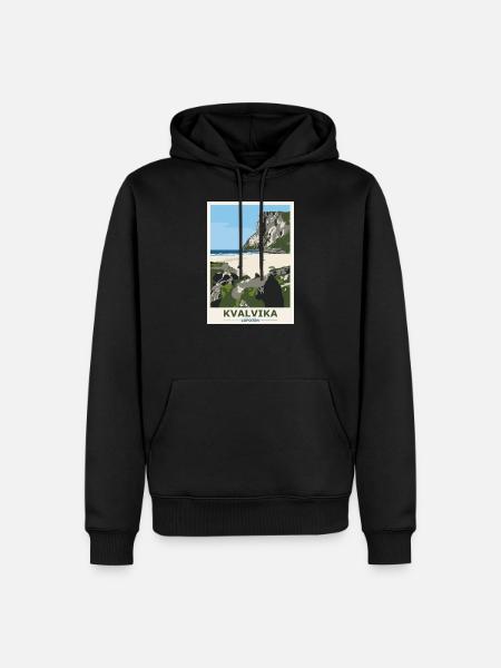 Kvalvika Beach Lofoten Norway Gift and Idea - Premium økologisk hettegenser for menn - svart