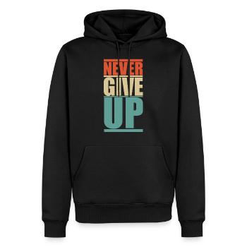 NEVER GIVE UP! - Männer Premium Bio Hoodie - Schwarz - Vorne - Nico (187cm)