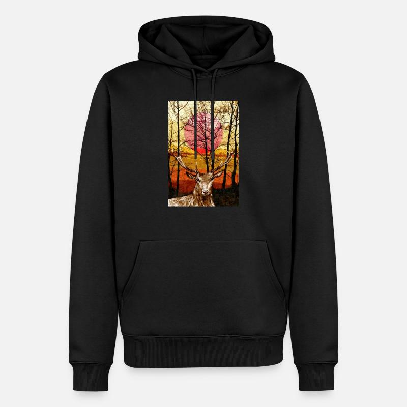 cerf - Sweat à capuche Premium bio Homme - noir