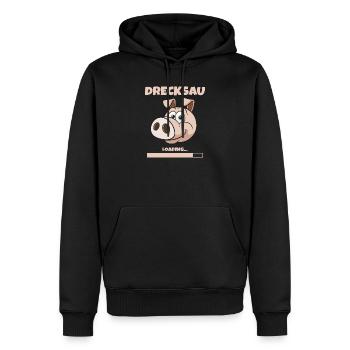 DRECKSAU - LOADING - Männer Premium Bio Hoodie - Schwarz - Vorne - Nico (187cm)