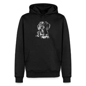 Niedlicher Dackel in liegender Pose im Zeichenstil - Männer Premium Bio Hoodie - Schwarz - Vorne - Nico (187cm)