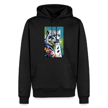 Léopard des neiges | Léopard | Prédateur - Sweat à capuche Premium bio Homme - noir - Devant - Nico (187cm)