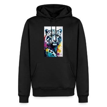Léopard des neiges | Léopard | Prédateur - Sweat à capuche Premium bio Homme - noir - Devant - Nico (187cm)
