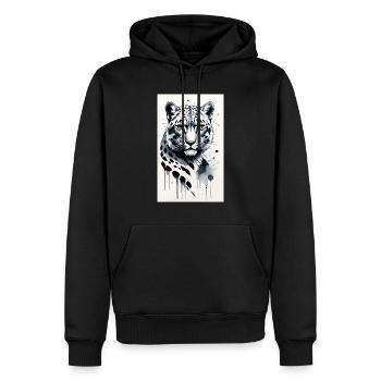 Léopard des neiges | Léopard | Prédateur - Sweat à capuche Premium bio Homme - noir - Devant - Nico (187cm)
