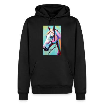 Pferd | reiten | Tier | Reittier | Bunt - Männer Premium Bio Hoodie - Schwarz - Vorne - Nico (187cm)