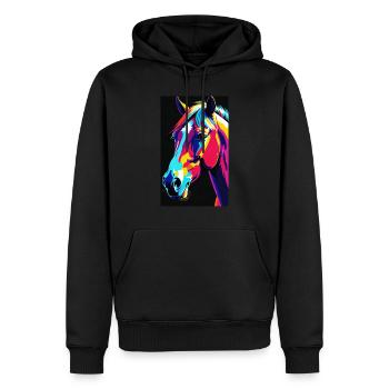 Pferd | reiten | Tier | Reittier | Bunt - Männer Premium Bio Hoodie - Schwarz - Vorne - Nico (187cm)