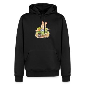 Un joli lapin avec des carottes dans une brouette - Sweat à capuche Premium bio Homme - noir - Devant - Nico (187cm)