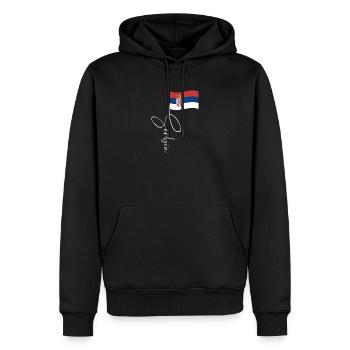 Manuscrit du drapeau serbe - Sweat à capuche Premium bio Homme - noir - Devant - Nico (187cm)