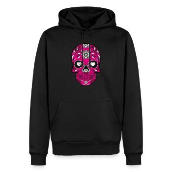 Costume Halloween crâne en crâne rose - Sweat à capuche Premium bio Homme - noir - Devant - Nico (187cm)
