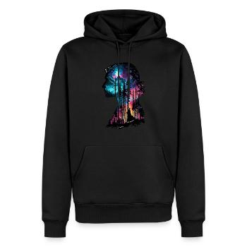 Silhouette / Wald / Porträt / Bäume / Person - Männer Premium Bio Hoodie - Schwarz - Vorne - Nico (187cm)