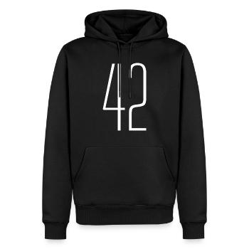 42 - Männer Premium Bio Hoodie - Schwarz - Vorne - Nico (187cm)