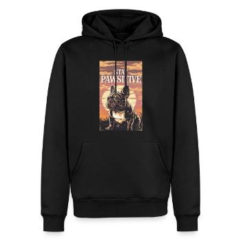 Französische Bulldogge Stay Pawsitive - Männer Premium Bio Hoodie - Schwarz - Vorne - Nico (187cm)